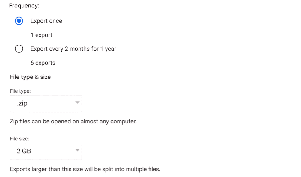file type and size and frequency